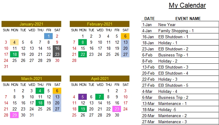 2021 Excel Calendar Template - Excel Calendar 2021 Or Any Year