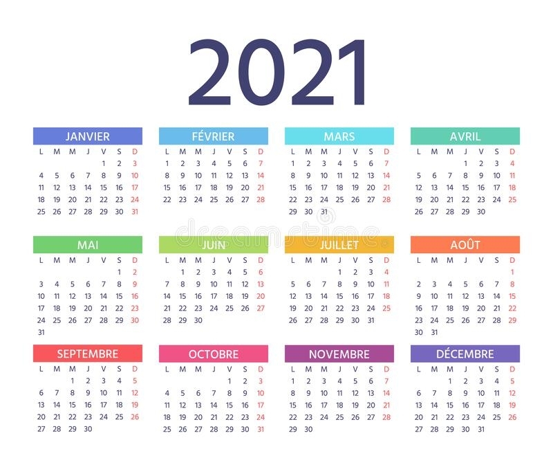 2021 French Calendar. Vector Illustration. Template Year