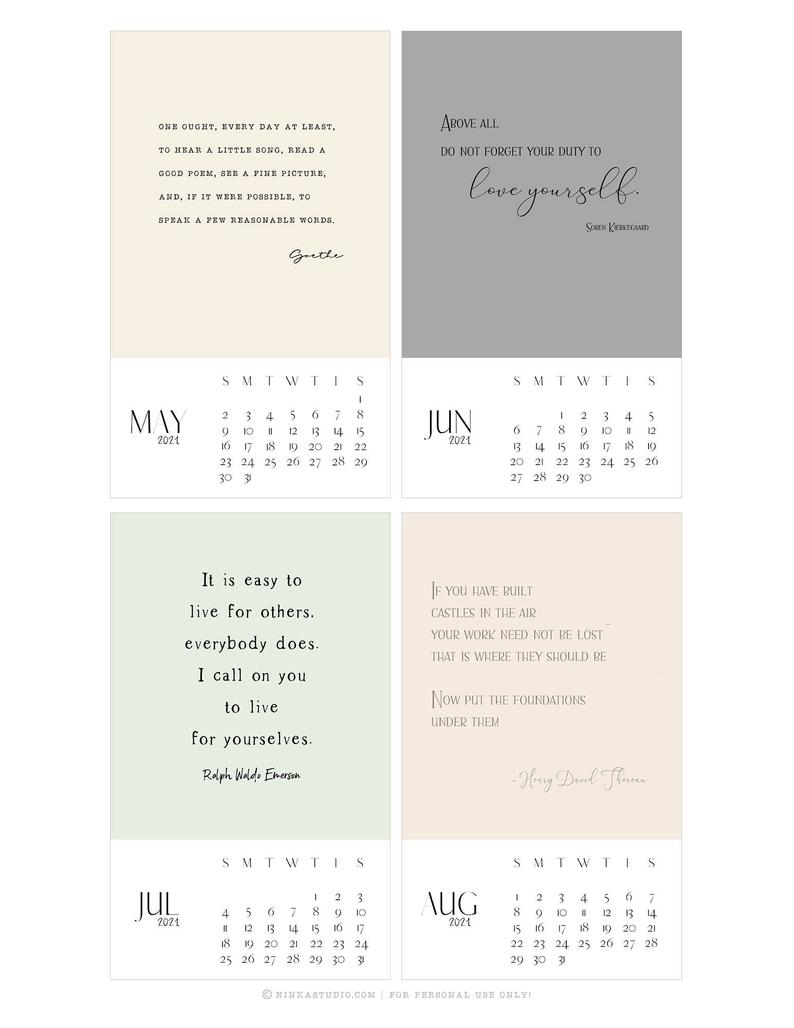 2021 Inspirational Quote Calendar Printable Calendar Cards
