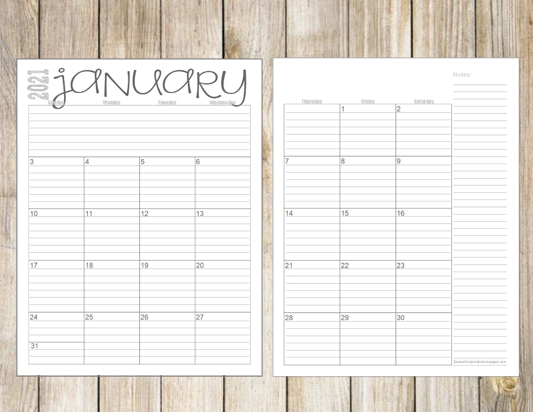 2021 Lined Monthly 2-Page Calendars (Full Year) - The