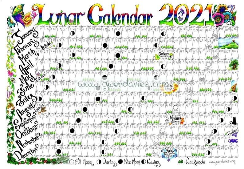 2021 Lunar Moon Calendar Hand Drawn A4 Gardening Astrology