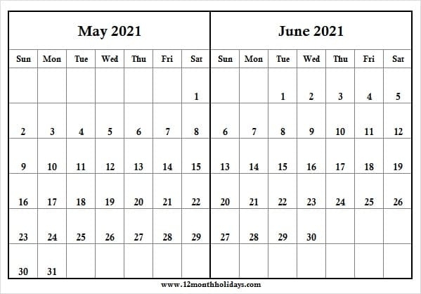 2021 May And June Calendar | Printable Calendar 2021