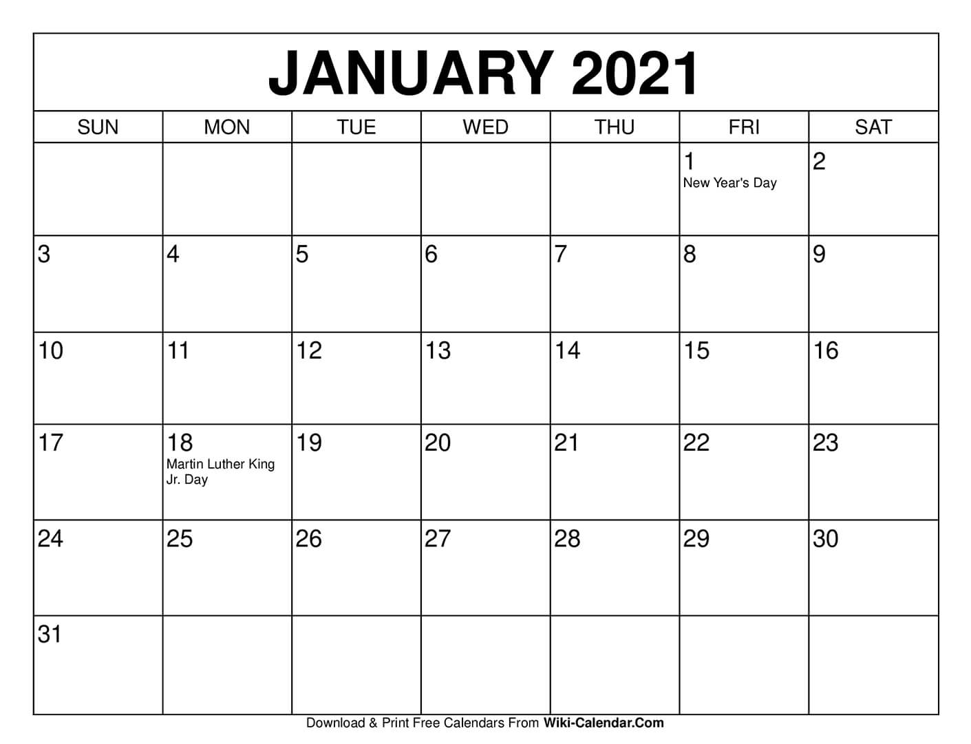 2021 Month Printable Calendar 8 1/2 X 11 | Printable