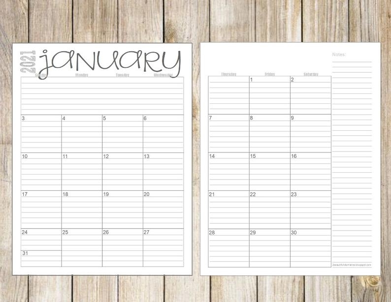 2021 Monthly 2-Page Lined Calendars Full Year Printable | Etsy