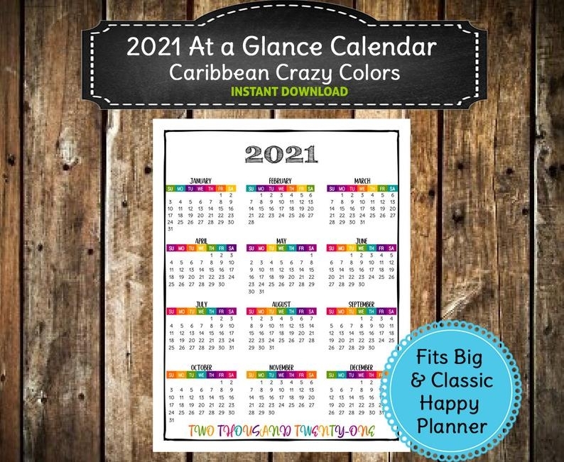 2021 Printable At A Glance 2021 Wall Calendar / Big