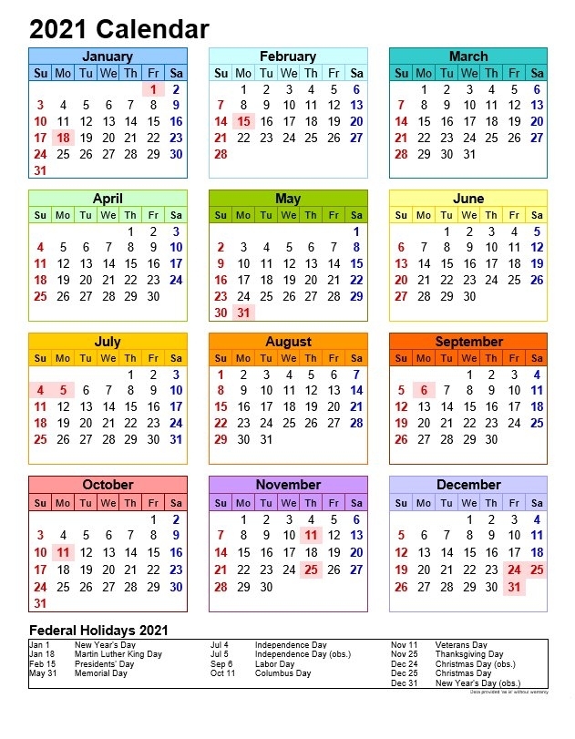 Excel 2021 Calendar Free | Month Calendar Printable