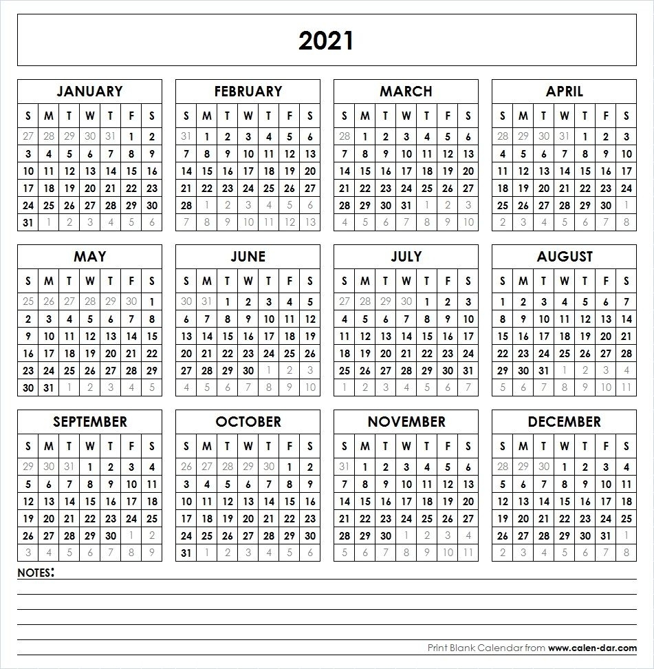 2021 Printable Calendar One Page