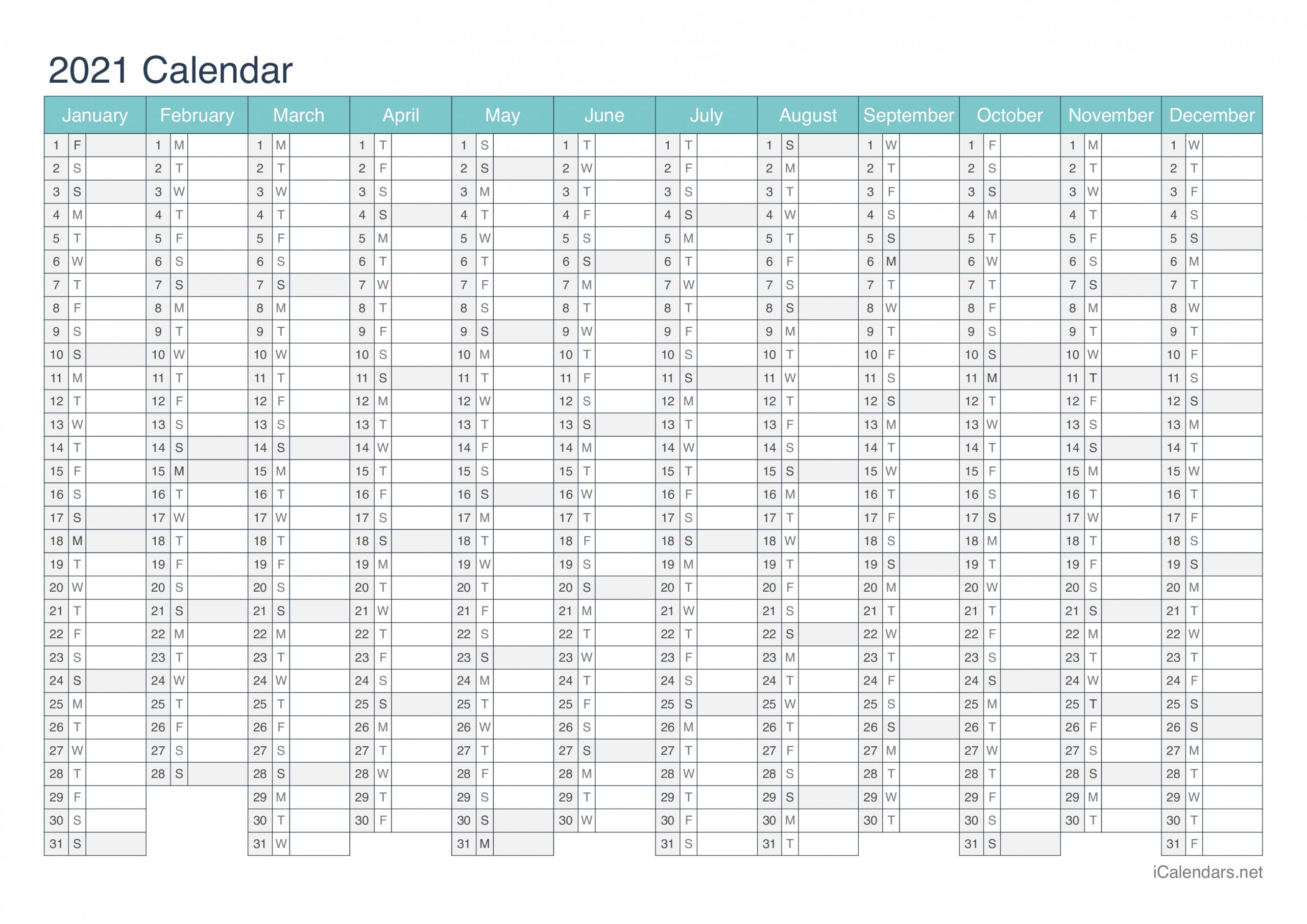 2021 Printable Calendar - Pdf Or Excel - Icalendars