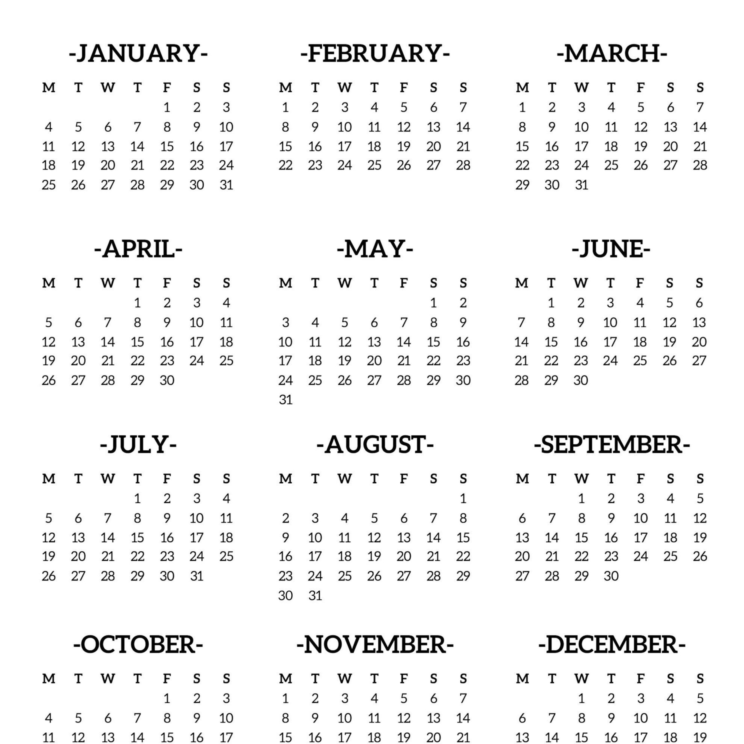 2021 Printable Calendar Starting Monday | Free Printable