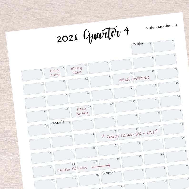 2021 Quarter At A Glance Printable 2021 Quarterly Overview
