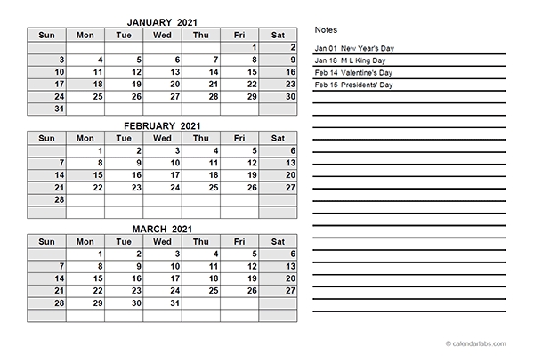 2021 Quarterly Calendar Pdf - Free Printable Templates