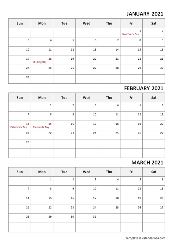 2021 Quarterly Word Calendar Template With Notes - Free