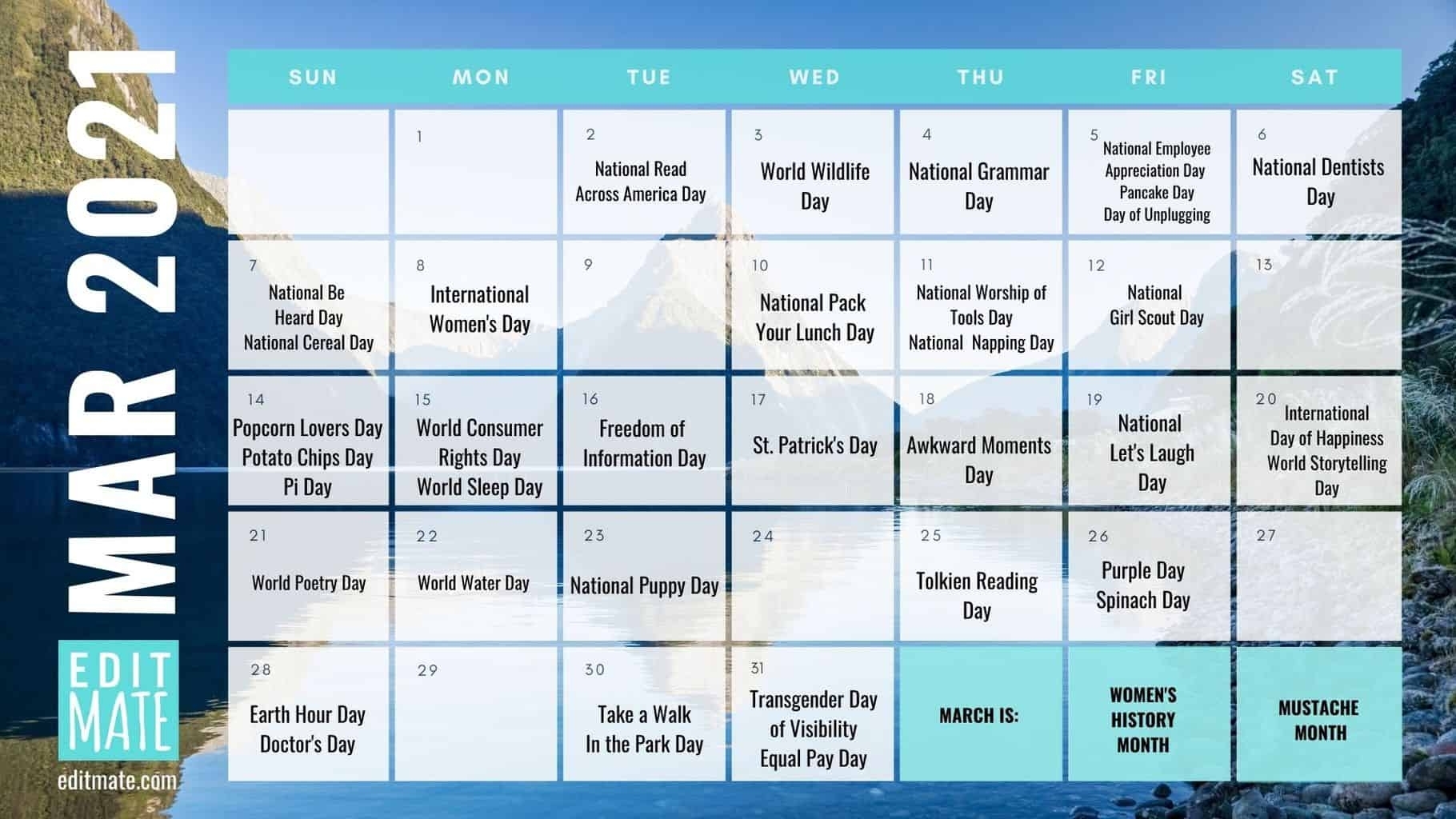 2021 Social Media Holiday Calendar | Editmate