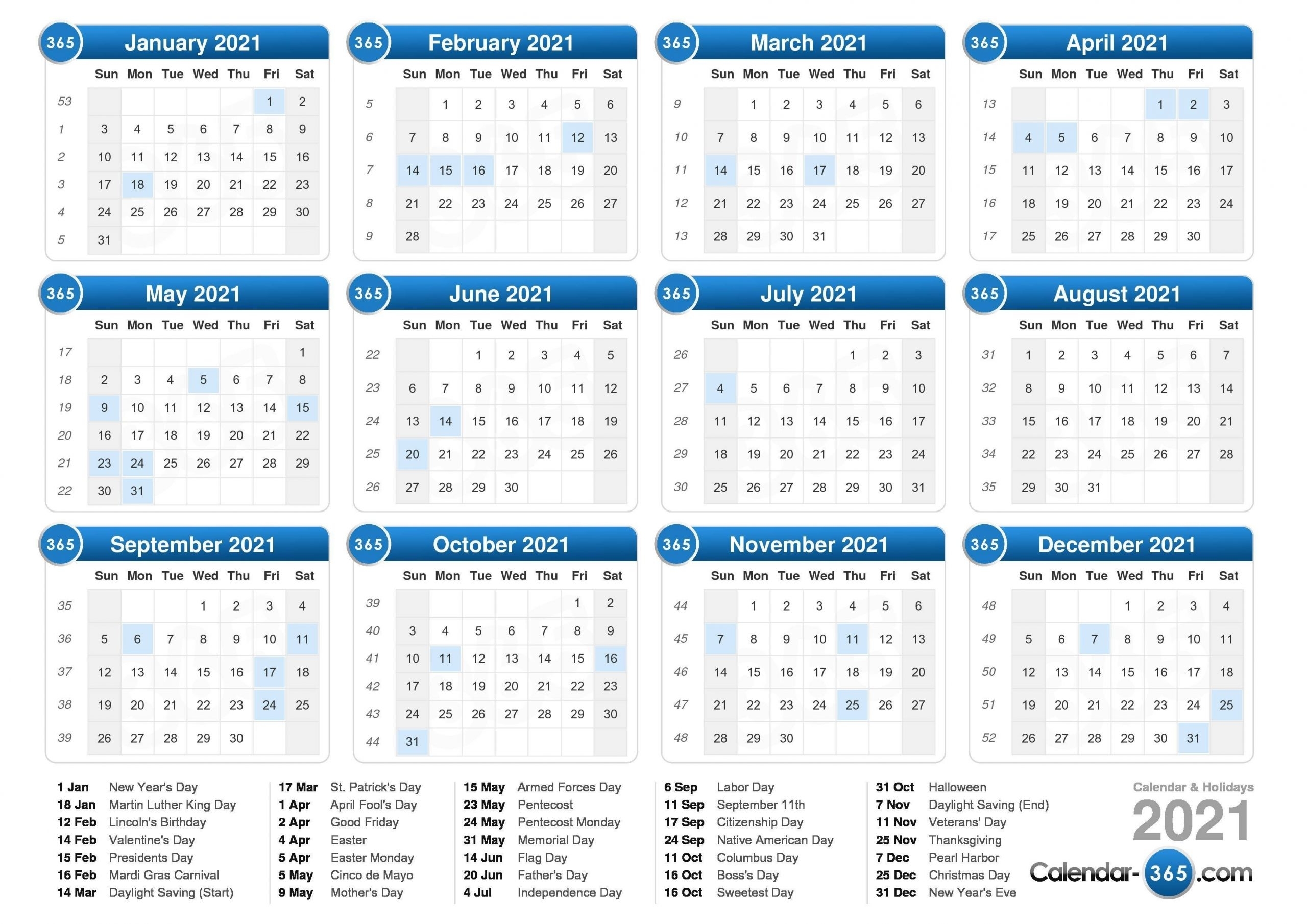 2021 Vacation Calandar | Calendar Template Printable