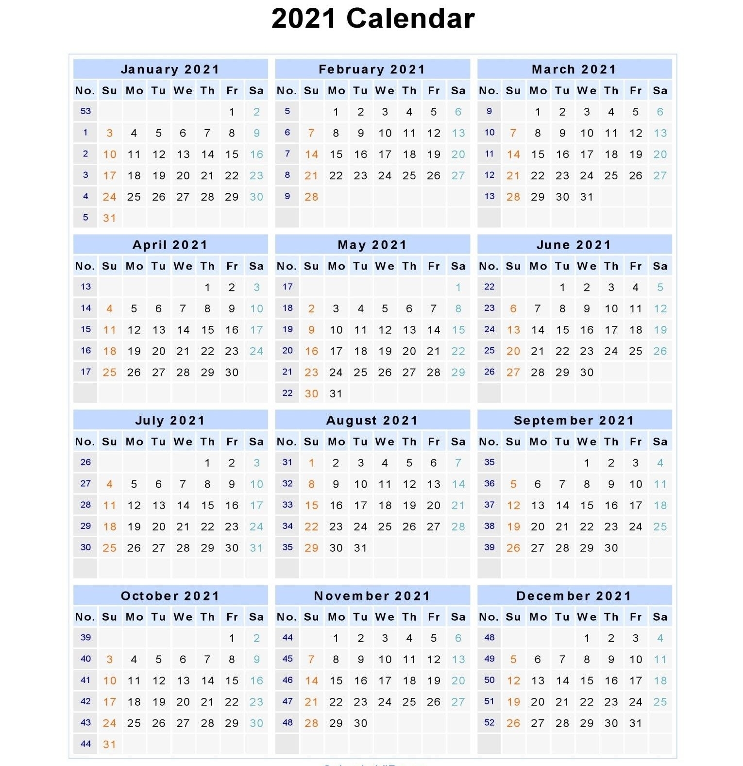 2021 Week Numbers