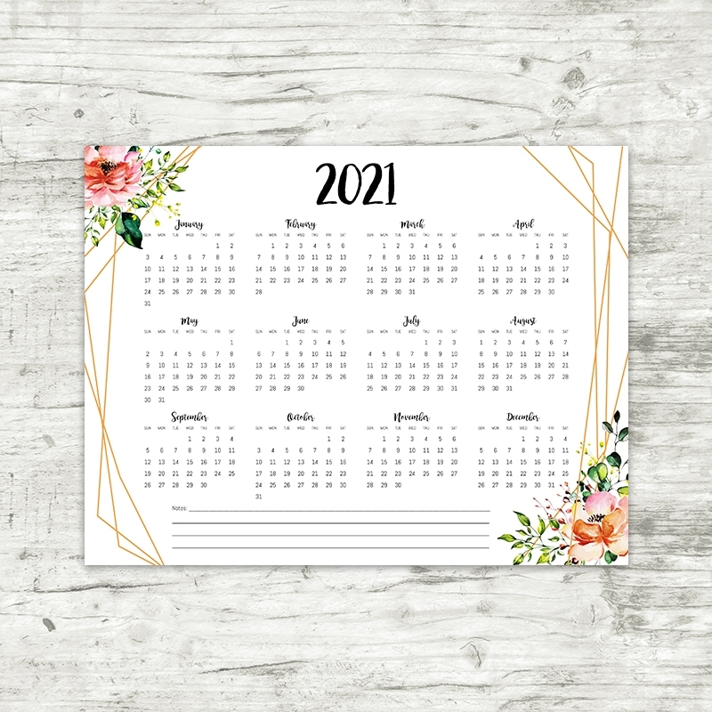 2021 Year At A Glance Calendar | Geometric Floral