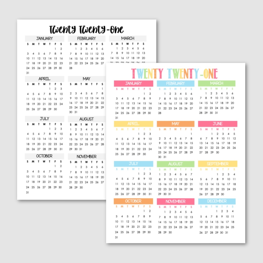 2021 Year-At-A-Glance Free Printable — Krafty Planner In