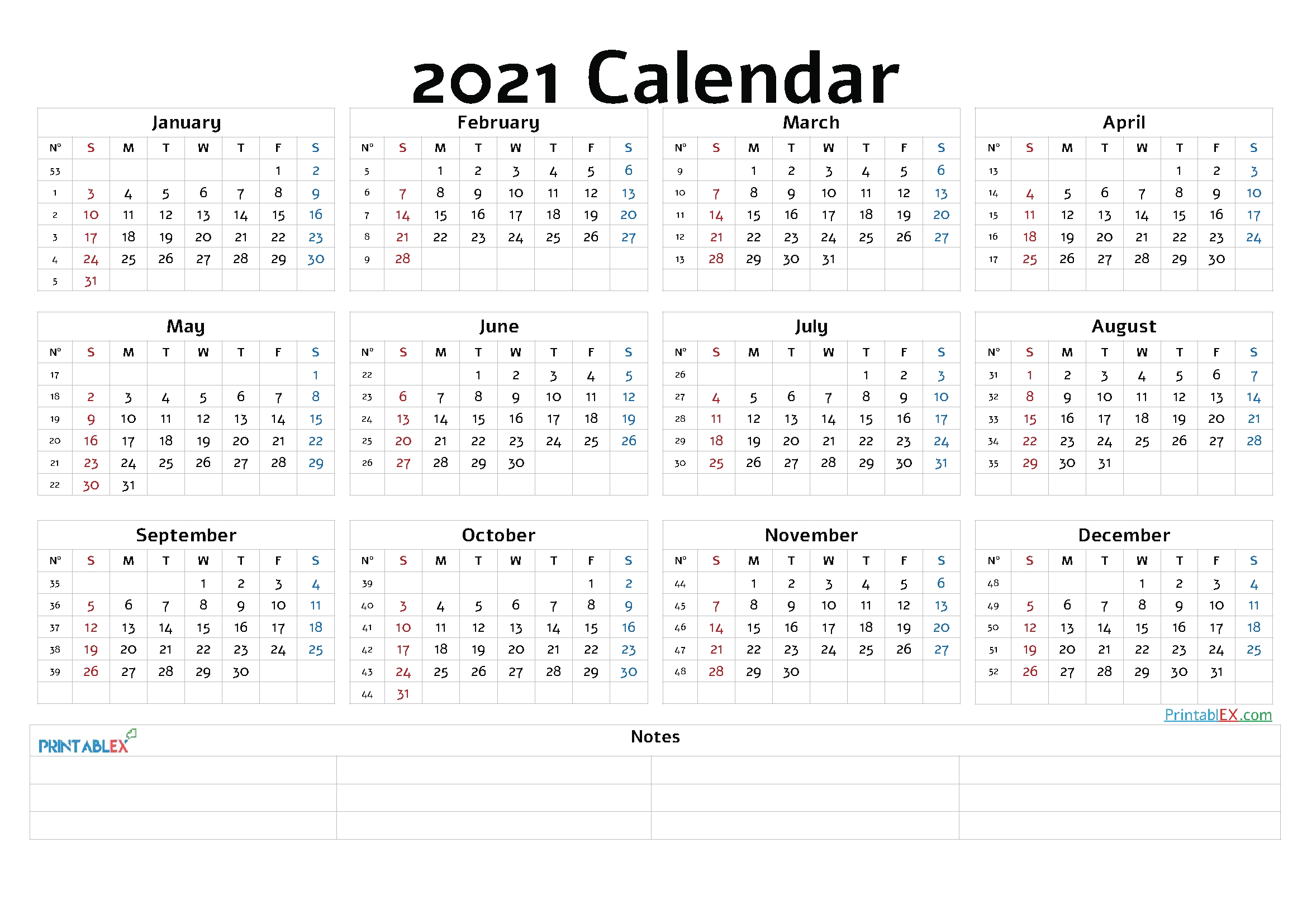 2021 Yearly Calendar With Week Numbers | Calendar 2021