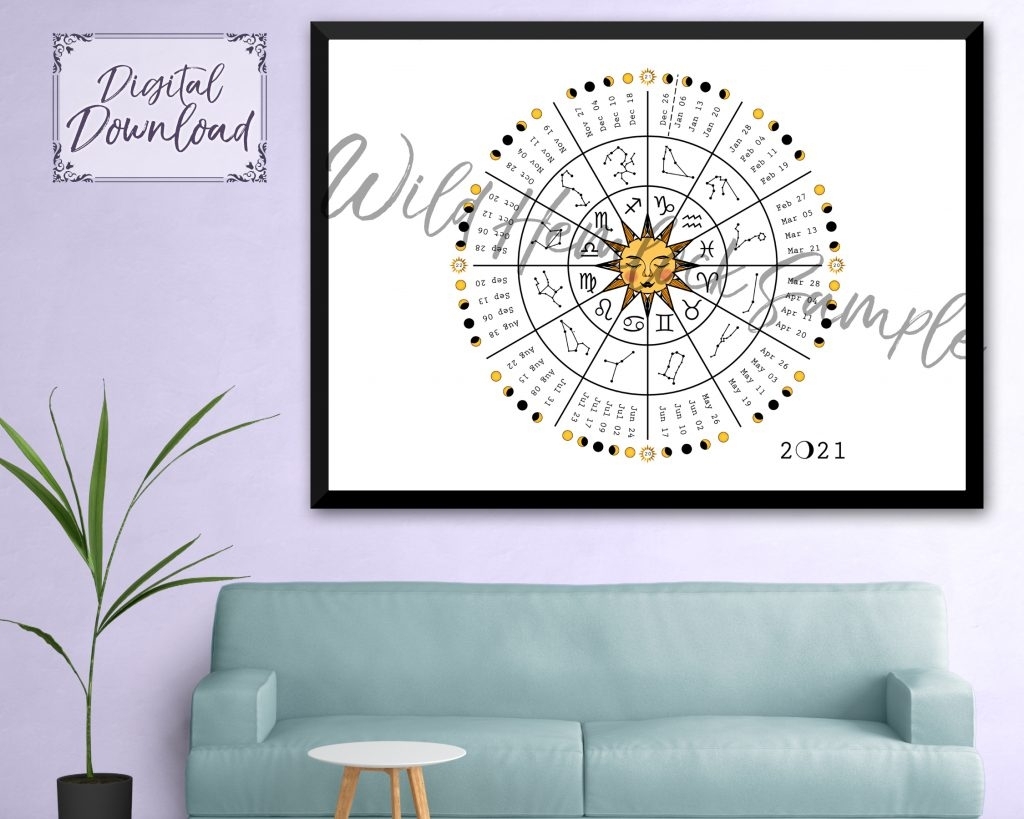 2021 Zodiac Wheel Moon Calendar Astrology Lunar Calendar
