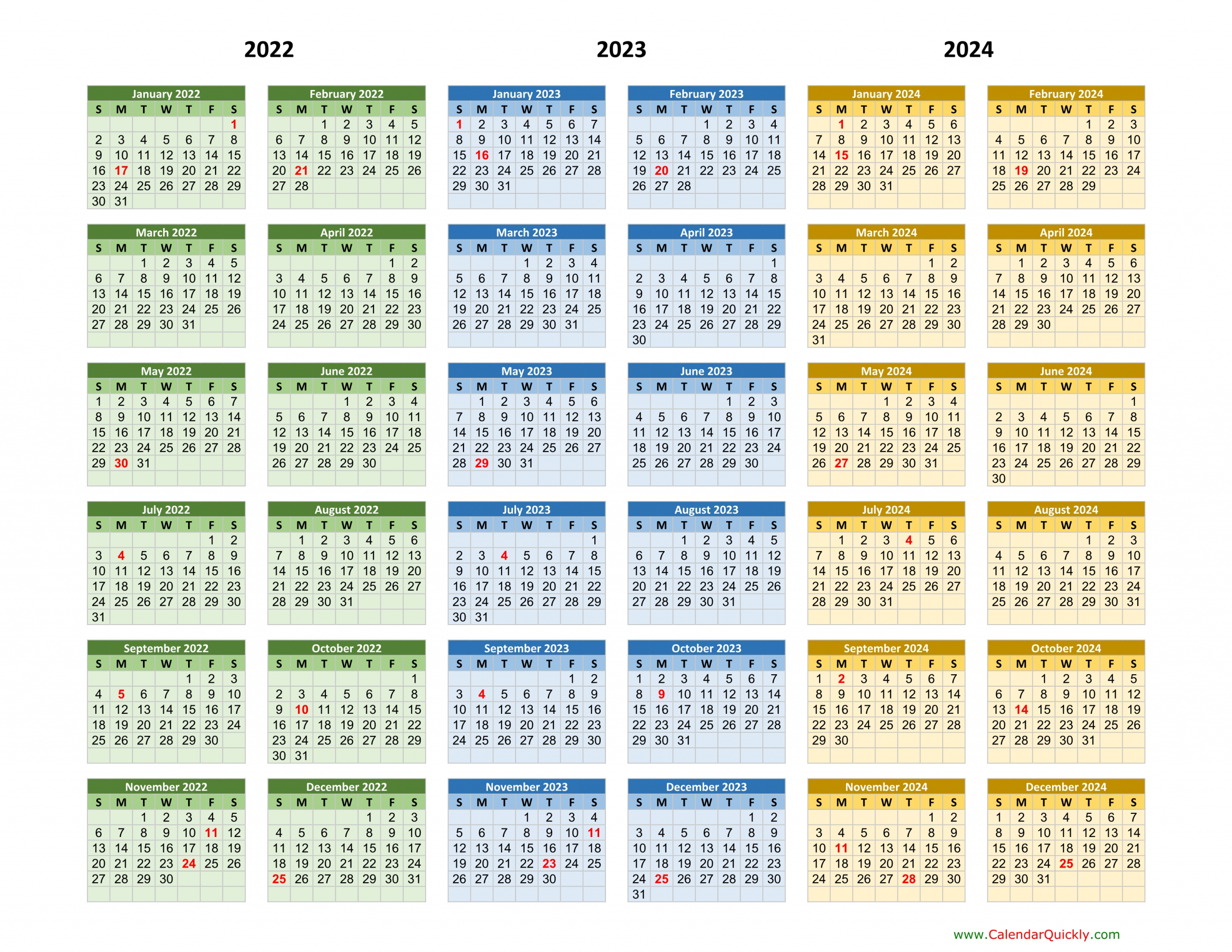2022-2023-2024 Calendar | Calendar Quickly