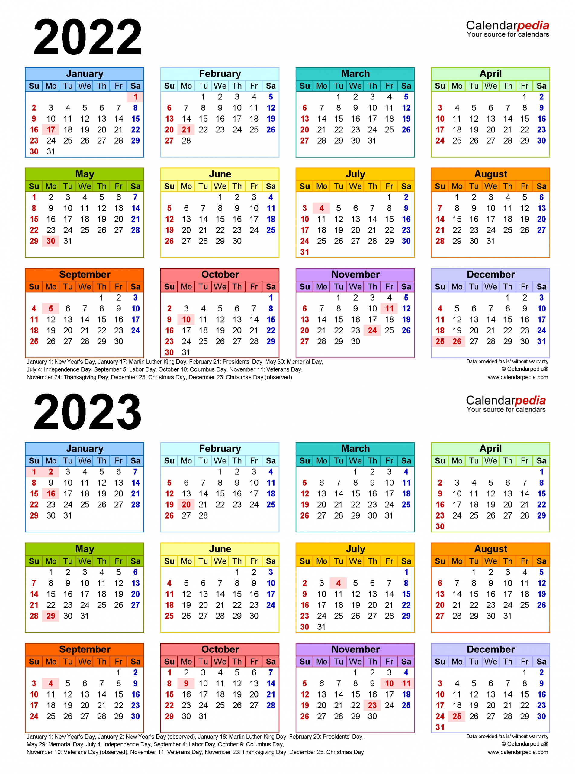 2022-2023 Two Year Calendar - Free Printable Word Templates