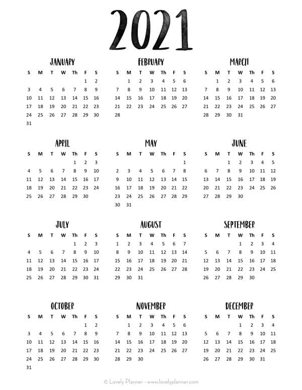 24 Pretty (&amp; Free) Printable One Page Calendars For 2021