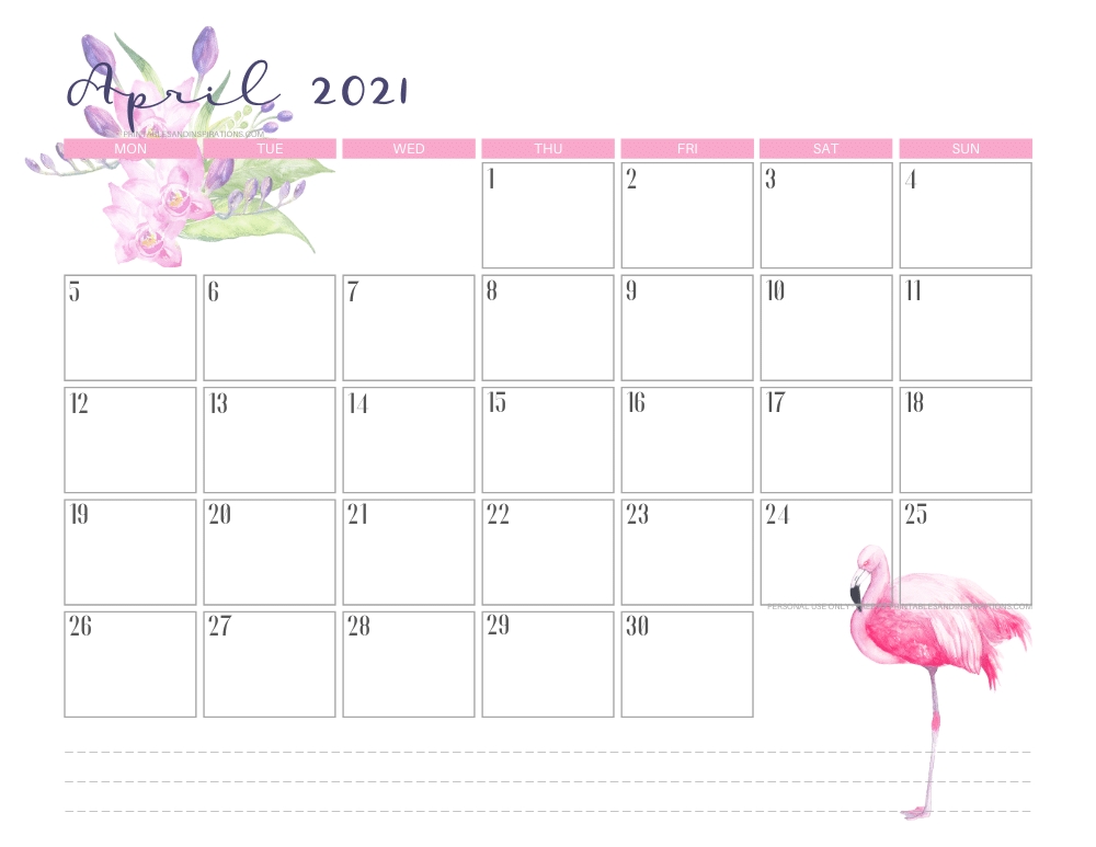 25 Best Free Printable April 2021 Calendars - Onedesblog