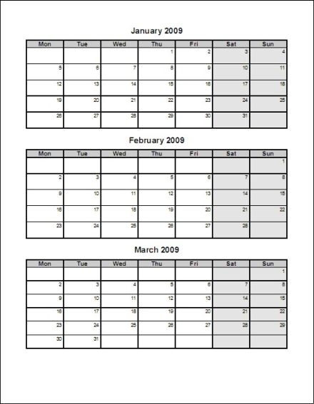 3 Month Calendar Template Word - Matah
