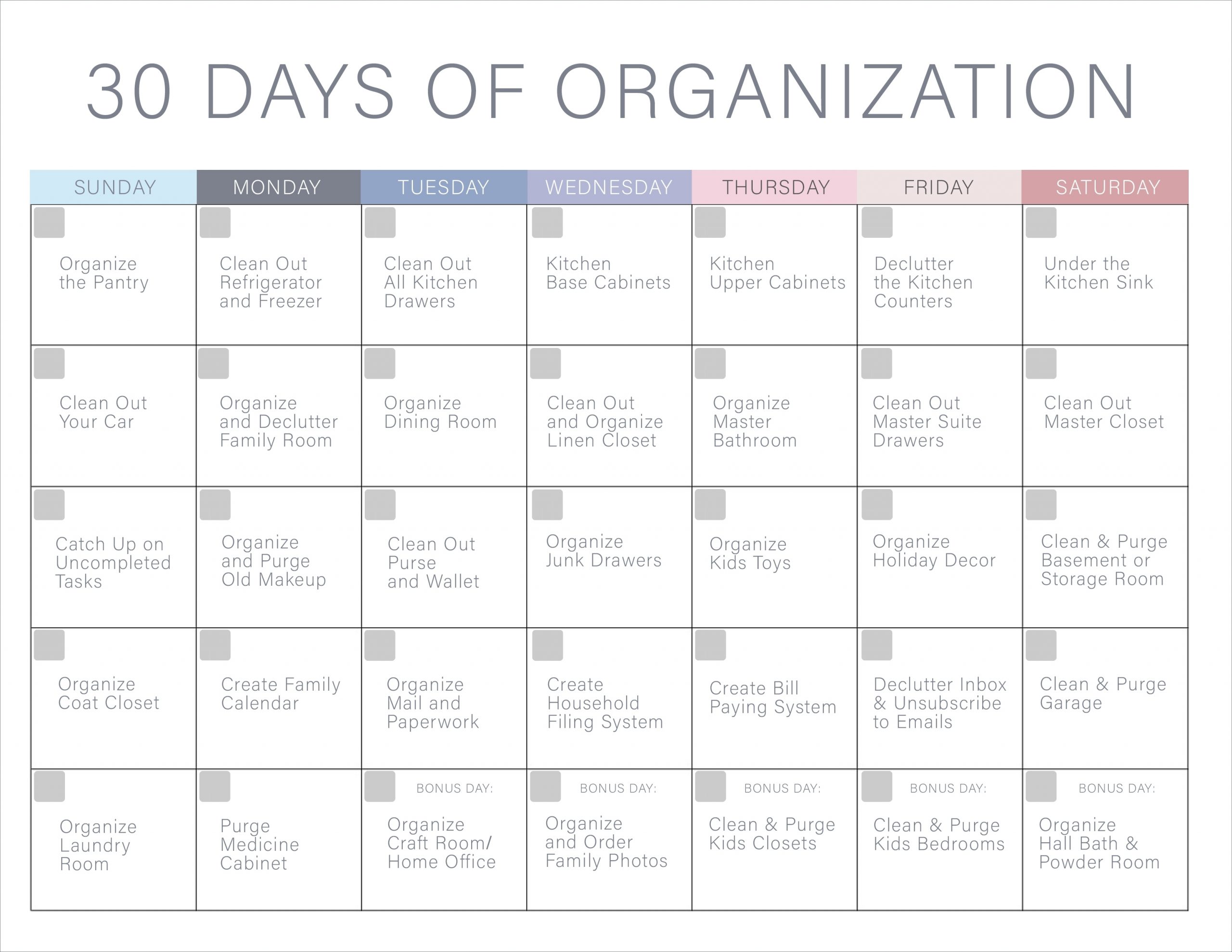 30 Day Declutter Calendar | Example Calendar Printable