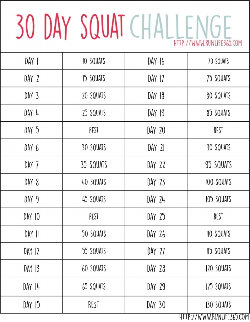 30 Day Squat Challange Printable - Calendar Template 2020