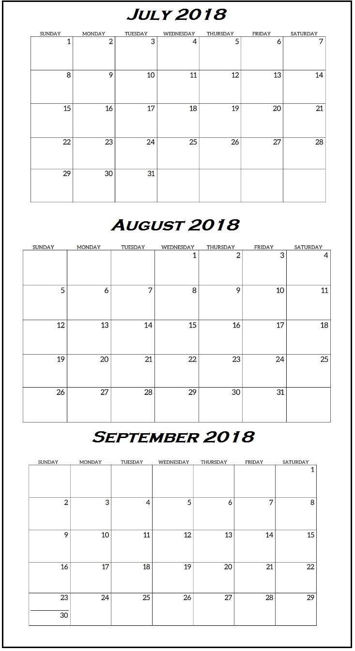 3Rd Quarter 2018 Calendar | Calendar Printables, Calendar