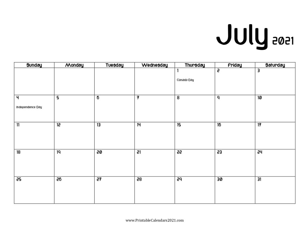 45+ July 2021 Calendar Printable, July 2021 Calendar Pdf