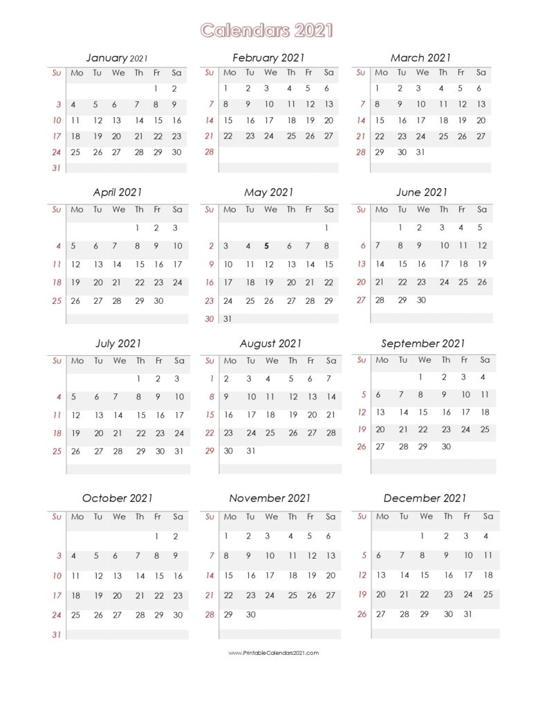 56+ Printable Calendar 2021 One Page, Us 2021 Calendar