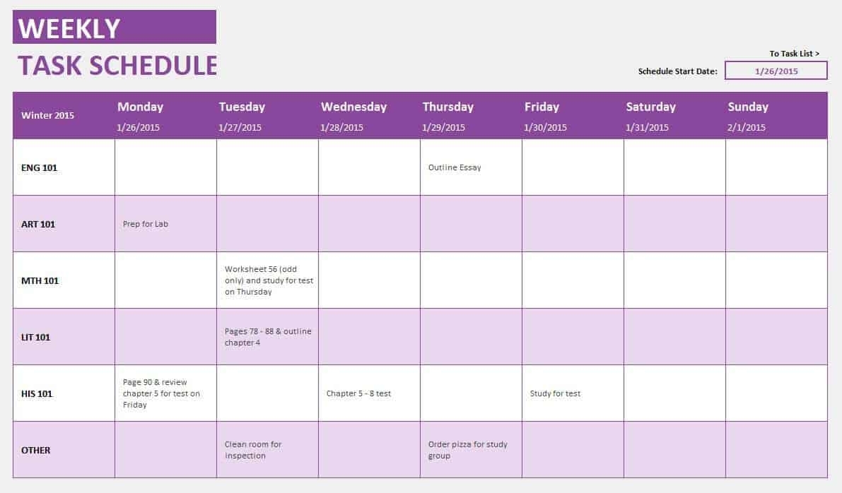 6+ Weekly Task Planning Calendars - Word Templates