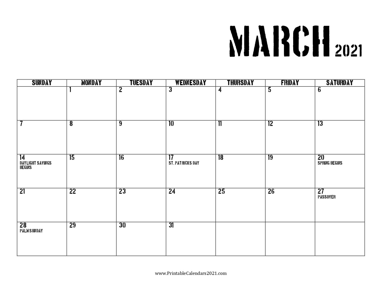 68+ Free March 2021 Calendar Printable With Holidays