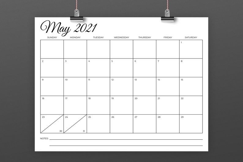 8.5 X 11 Inch 2021 Calendar Template Instant Download | Etsy