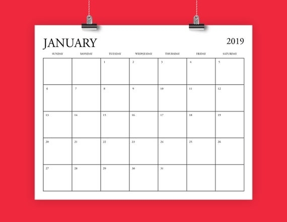 8X10 Inch 2019 Calendar Template Fits 8.5 X 11 | Etsy