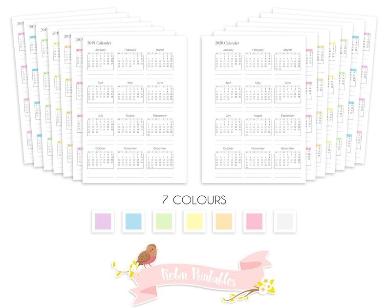 A5 2019-2020 Calendar Printable Binder Inserts. Fits