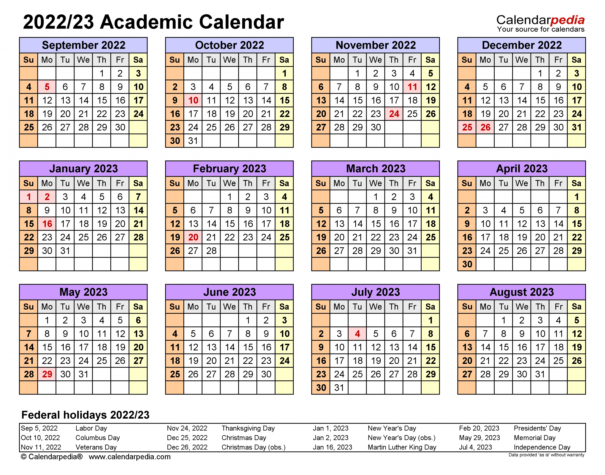 Academic Calendars 2022/2023 - Free Printable Excel Templates