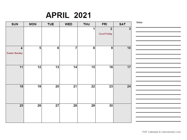 April 2021 Calendar | Calendarlabs