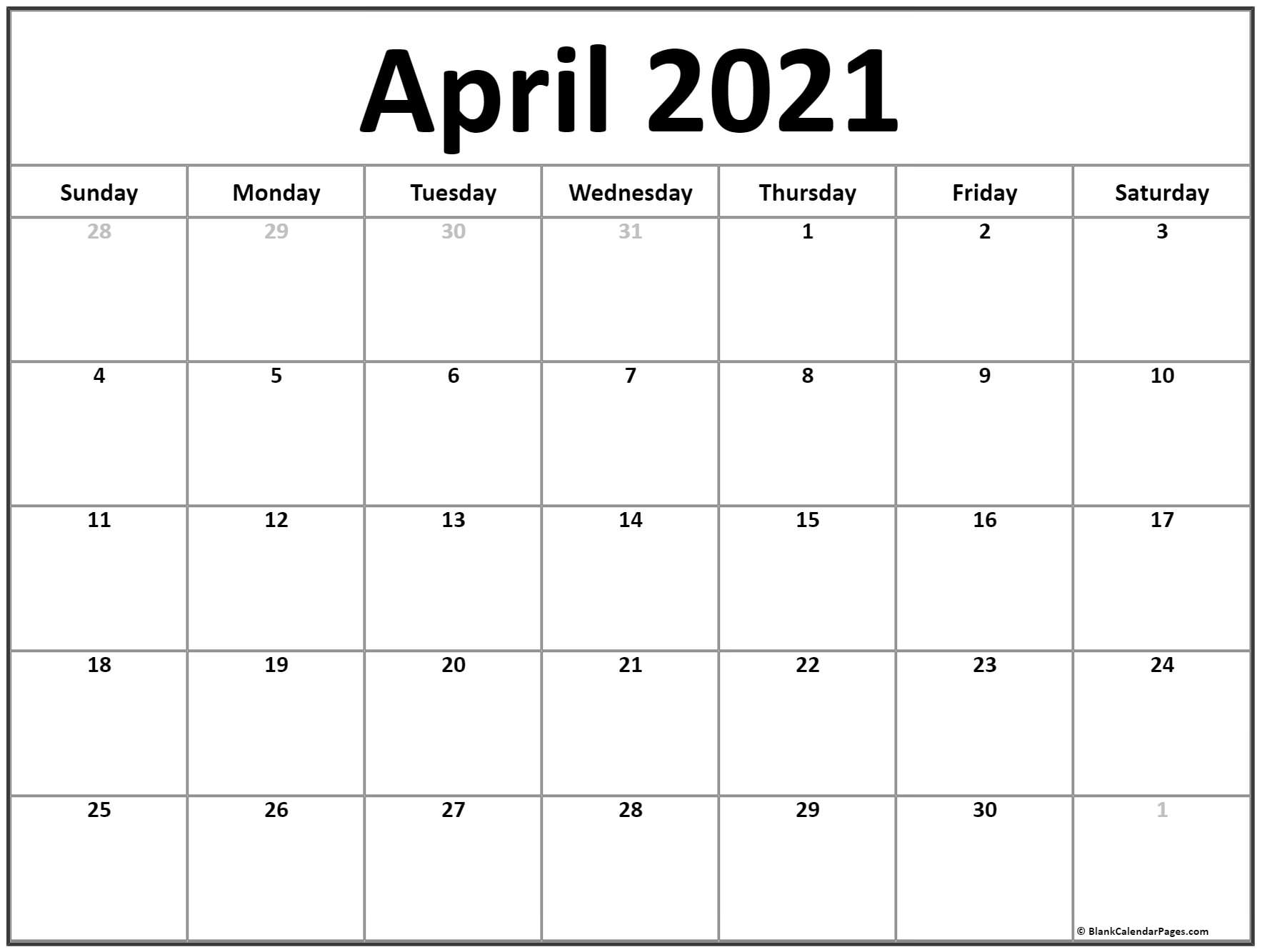 April 2021 Calendar | Free Printable Calendar Templates