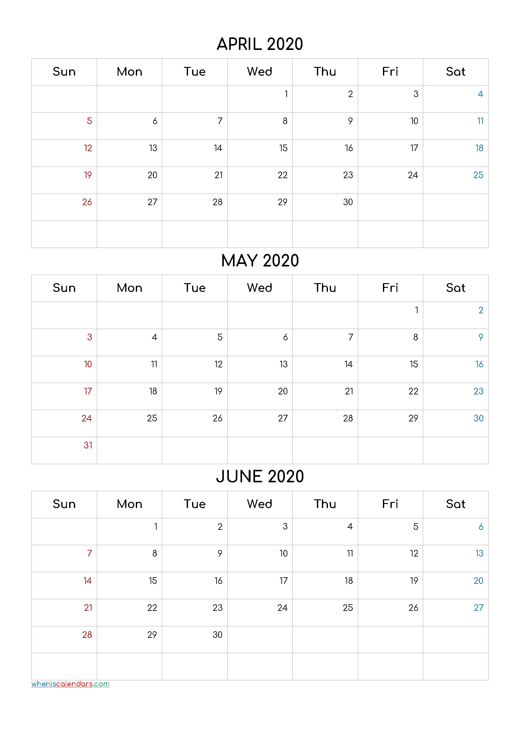 April May June 2020 Three Month Calendar Printable-20Cf4