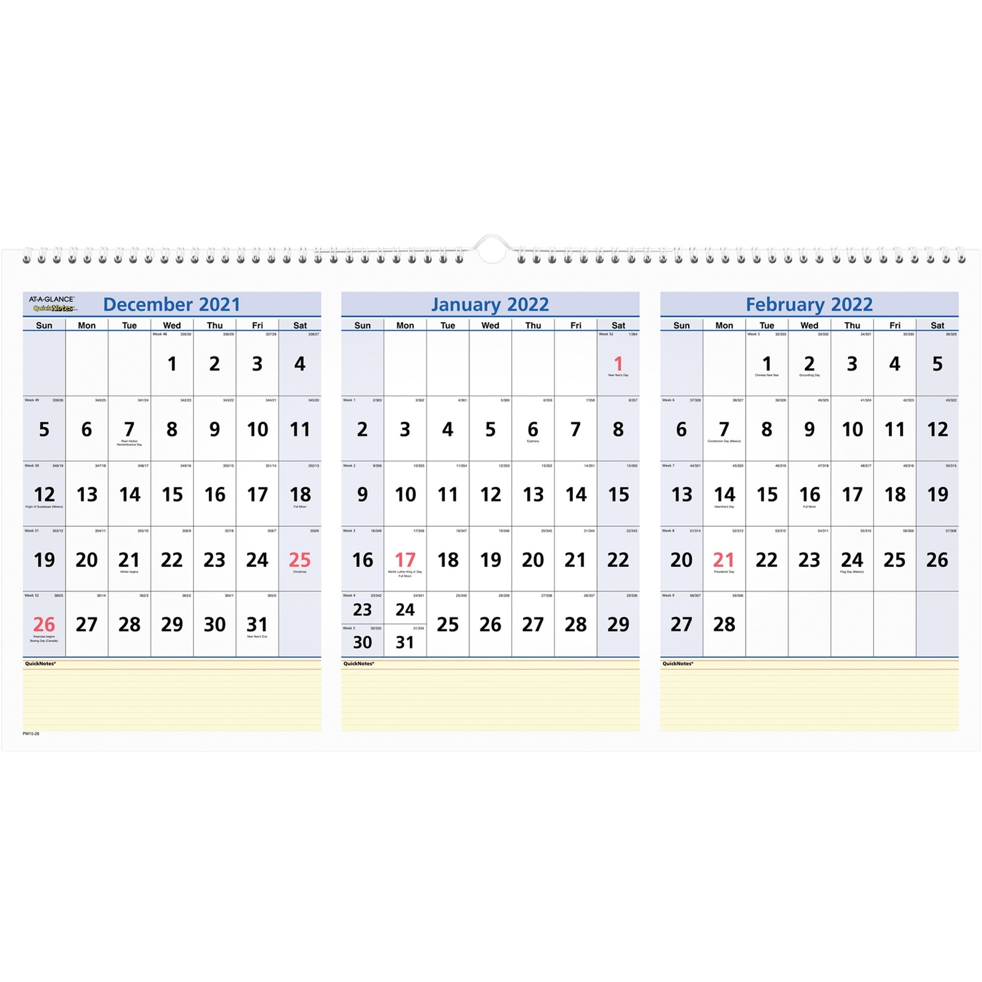 At-A-Glance Quicknotes 3-Month Horizontal Wall Calendar