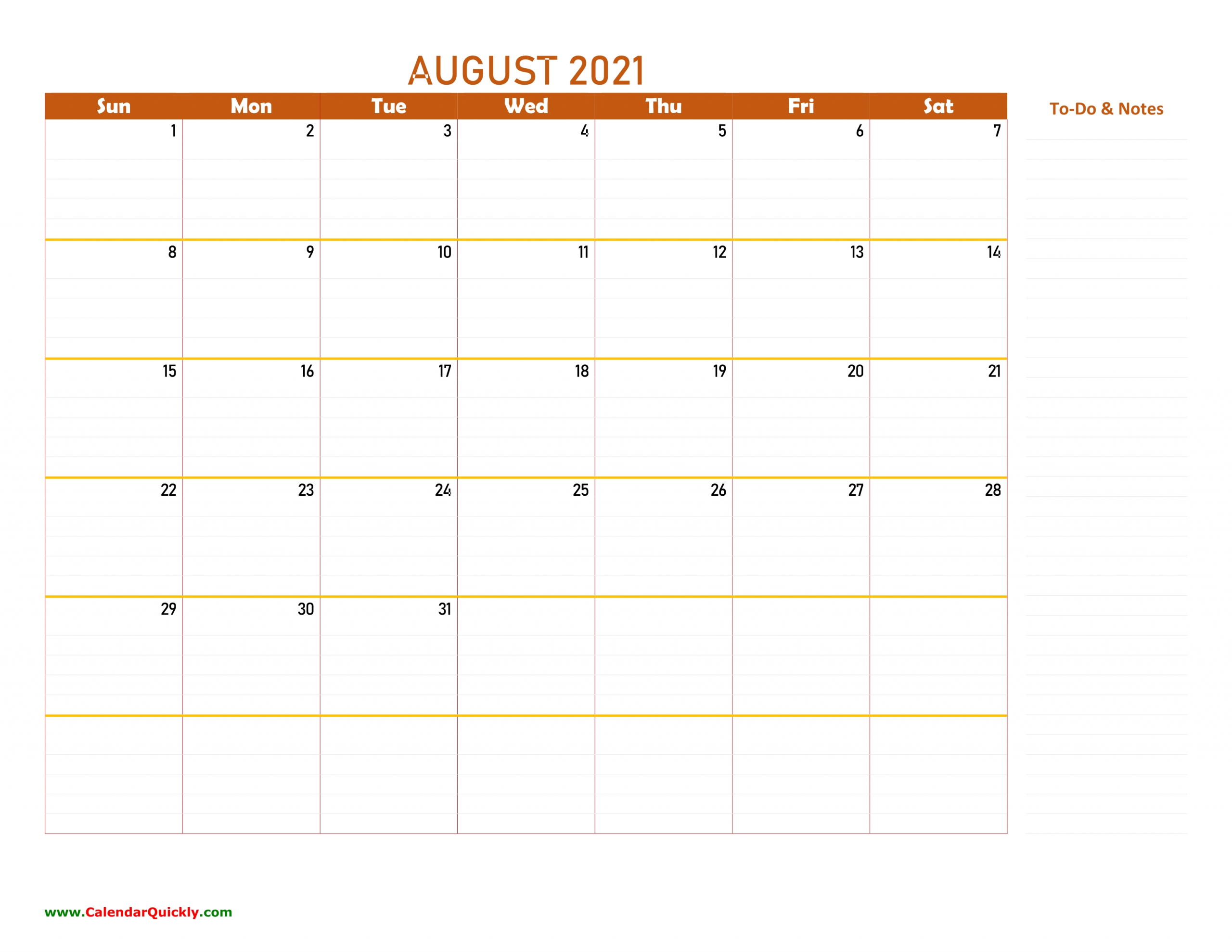 August 2021 Calendar | Calendar Quickly