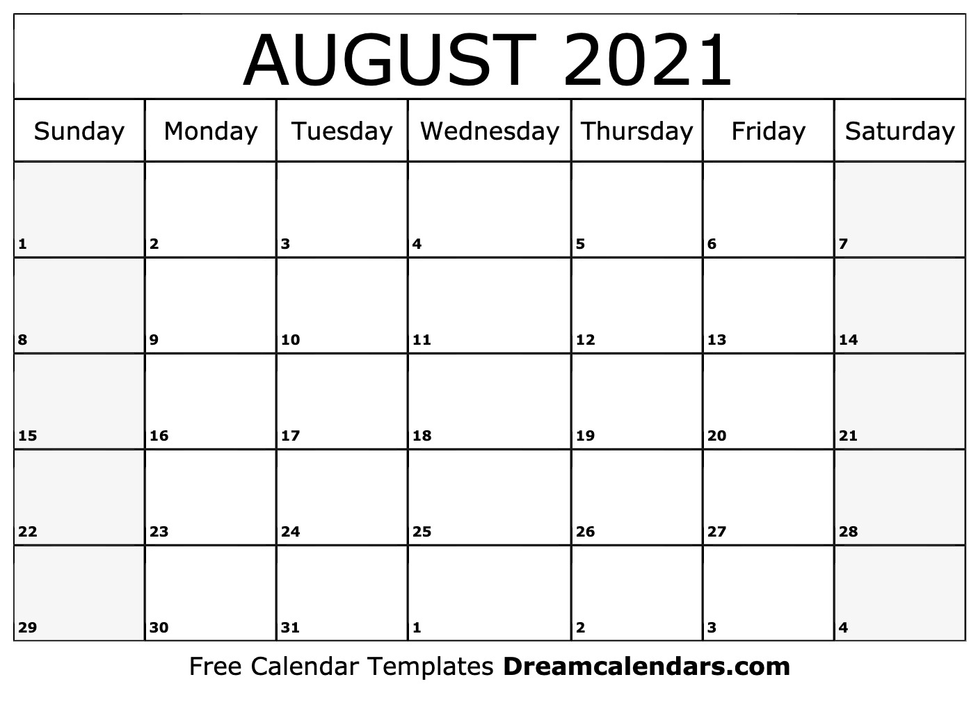 August 2021 Calendar | Free Blank Printable Templates