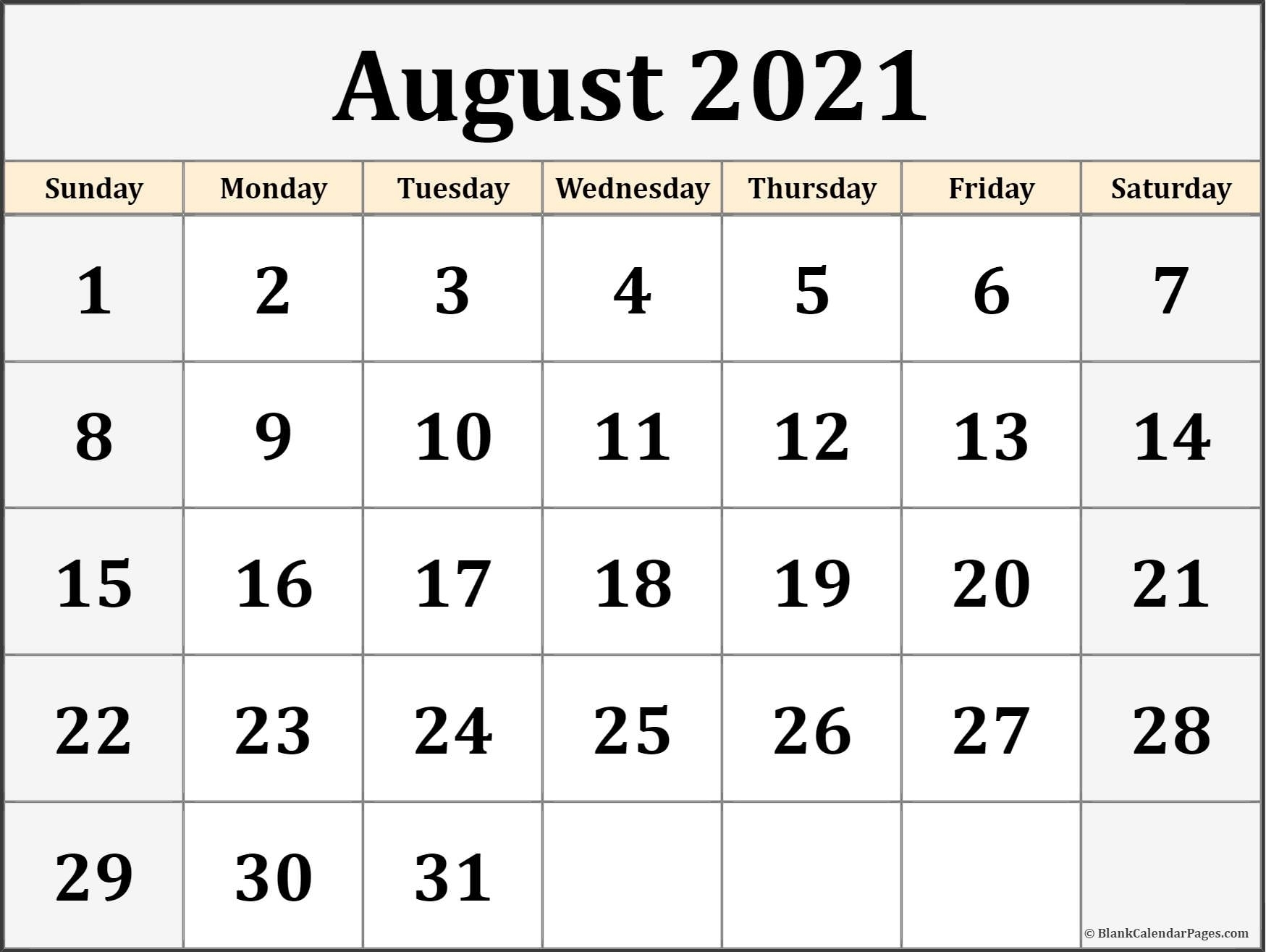August 2021 Calendar | Free Printable Calendar Templates