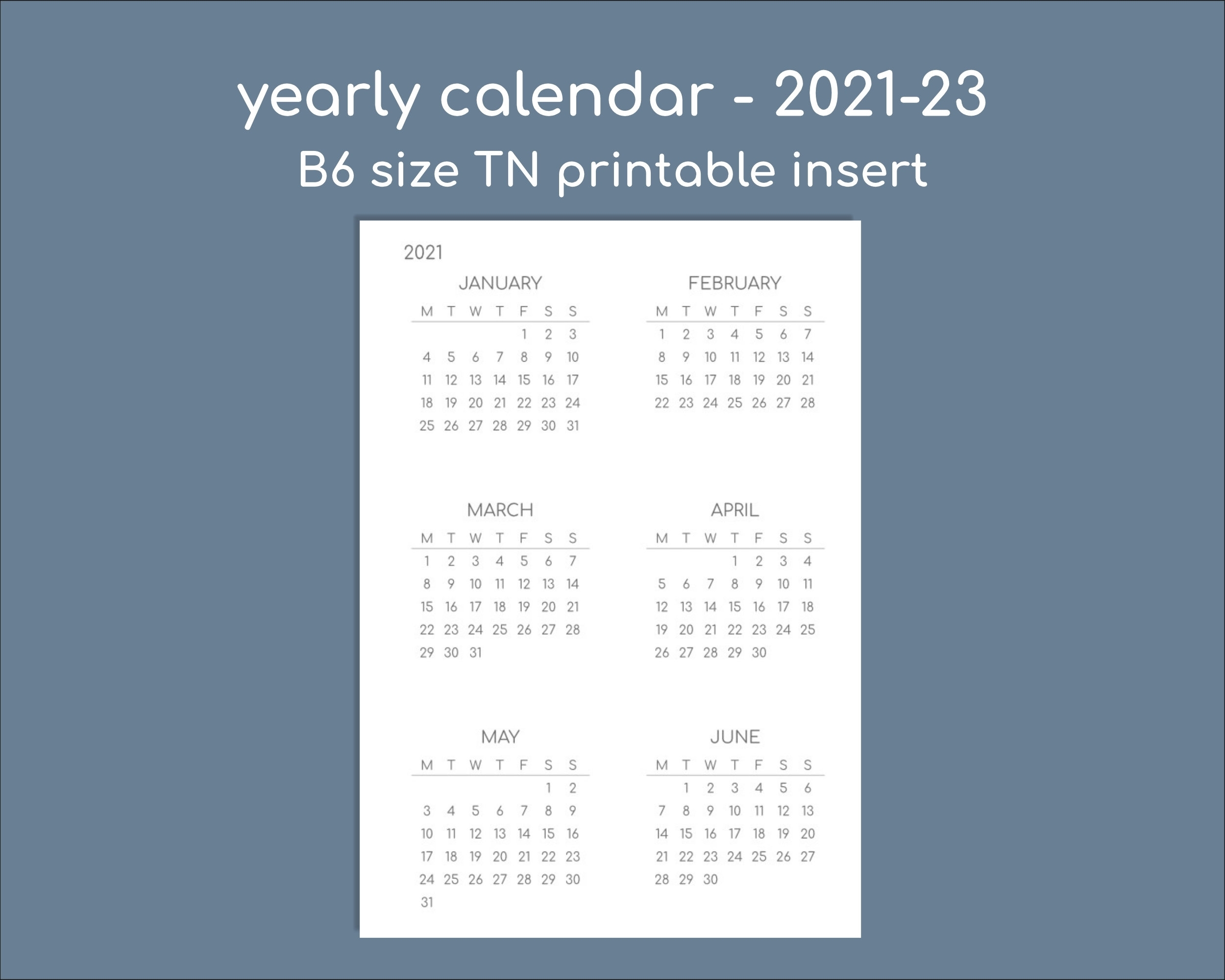 B6 Calendar 2021-2023 Printable Planner Inserts For