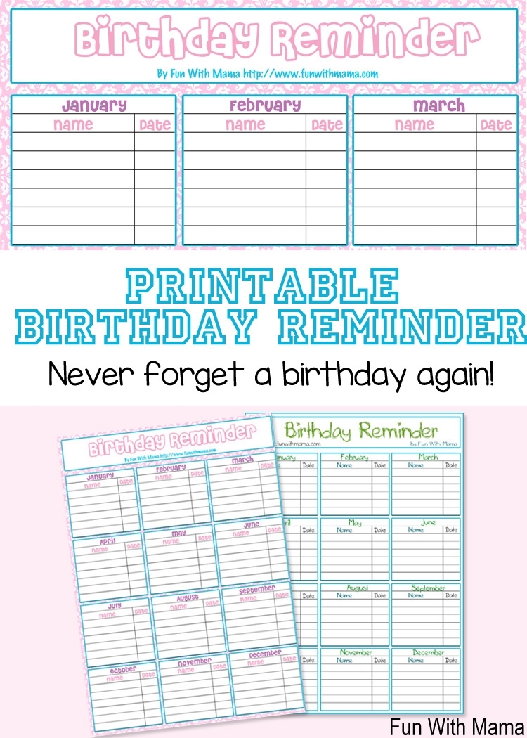 Birthday Reminder Printable - Fun With Mama