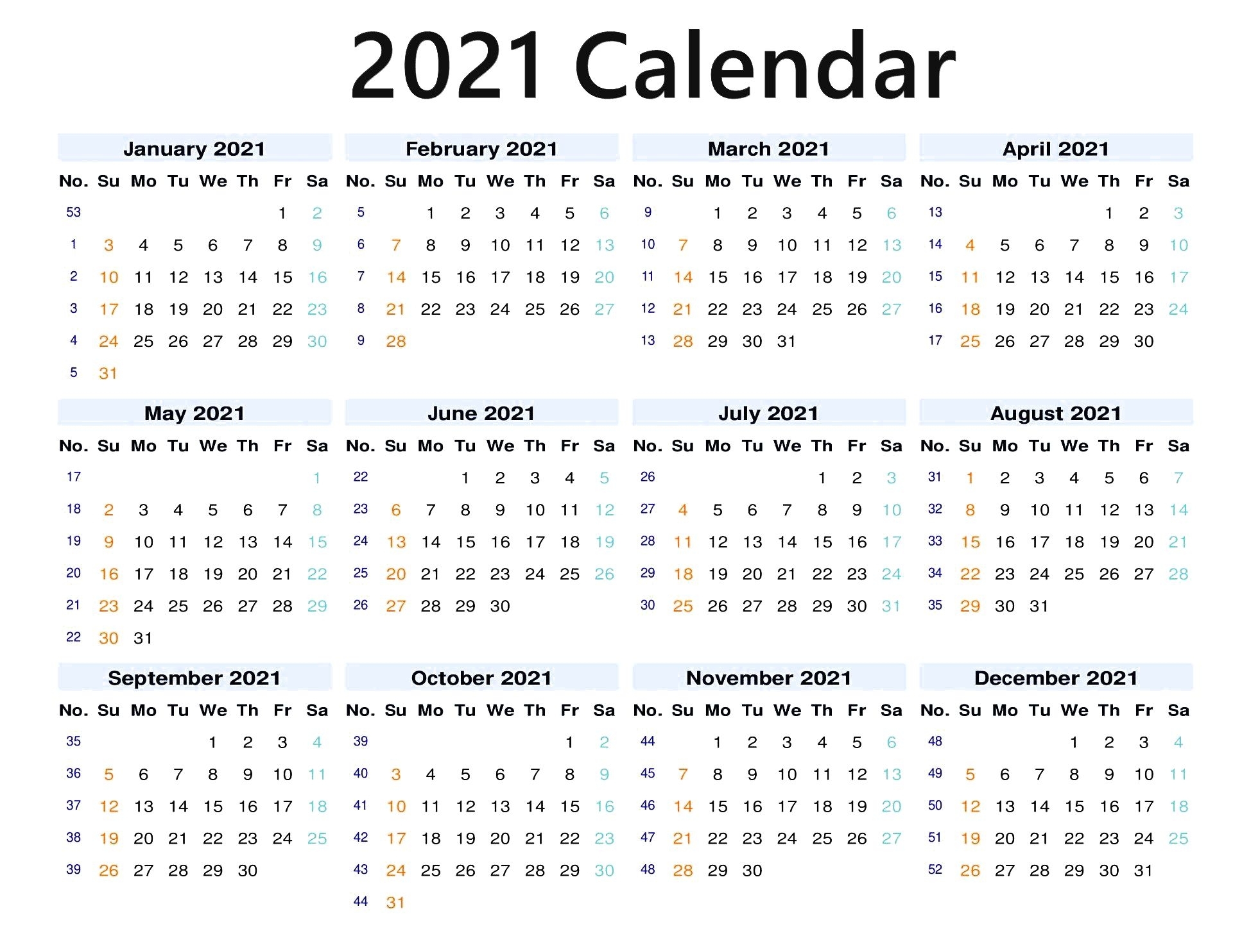 Blank 2021 Calendar Printable | Calendar 2021