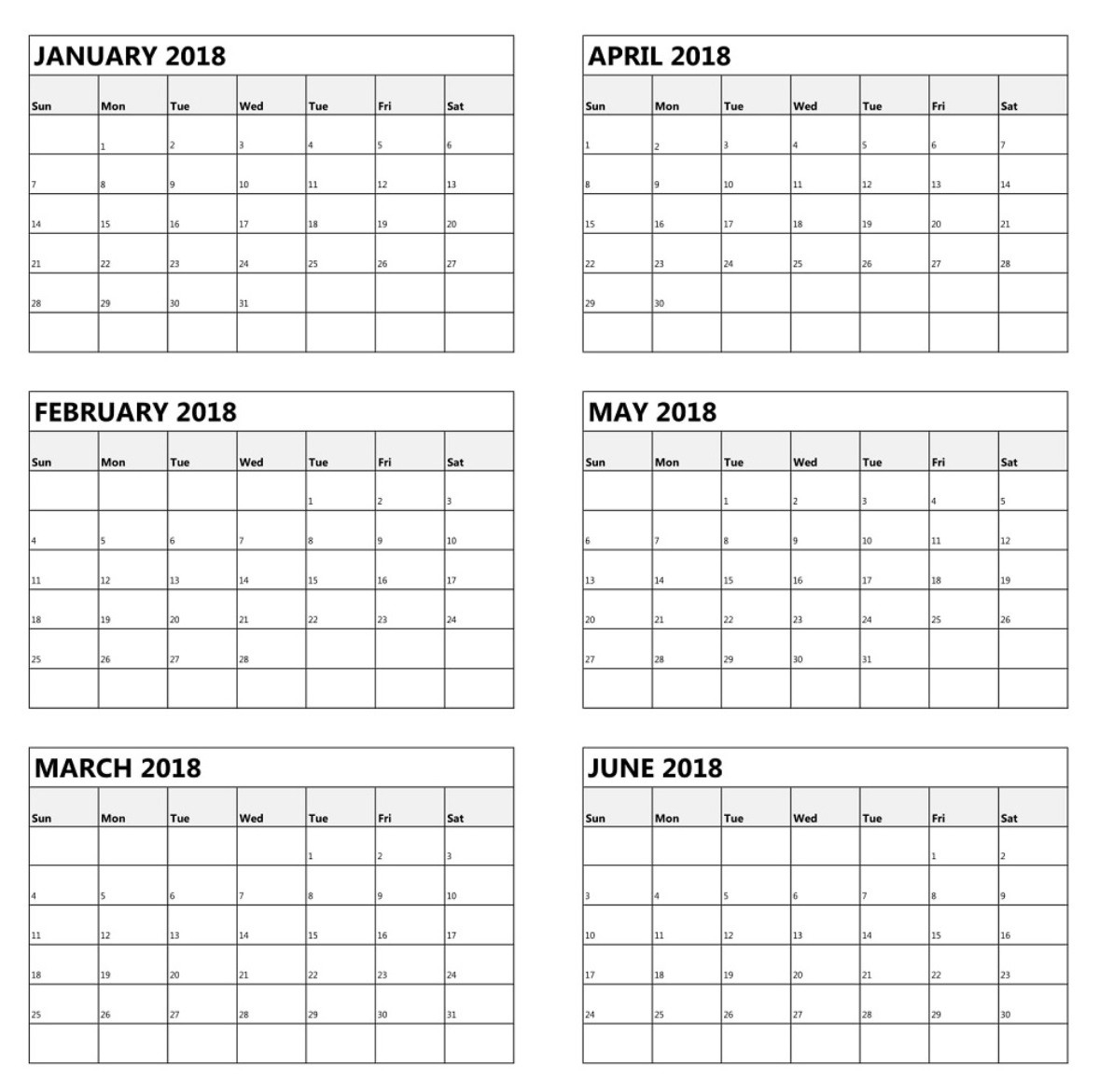 Printable 6 Month Calendar Printable Blank World